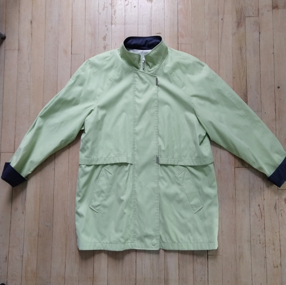 Liz Claiborne rain jacket green w navy, size L